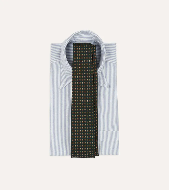 Drake039s Green Micro Geometric Print Silk Self Tipped Tie Men Patterned Ties