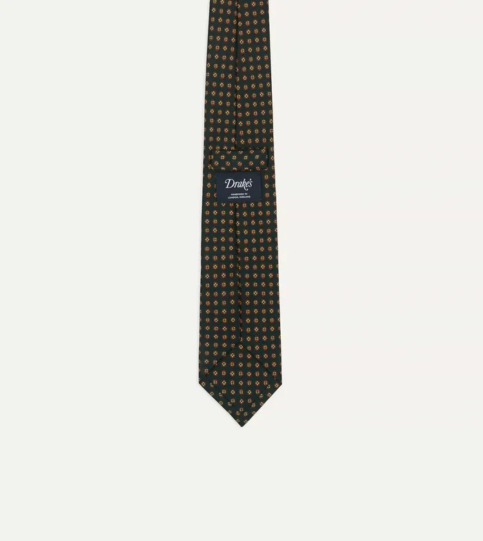 Drake039s Green Micro Geometric Print Silk Self Tipped Tie Men Patterned Ties
