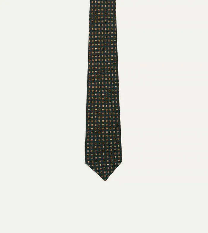Drake039s Green Micro Geometric Print Silk Self Tipped Tie Men Patterned Ties