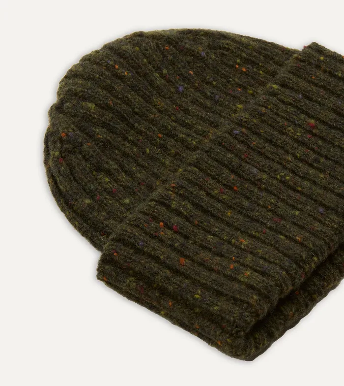Drake039s Green Ribbed Merino Donegal Knit Cap Men Hats