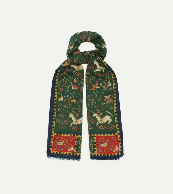 Drake039s Green Unicorn Print WoolSilk Scarf Men Scarves