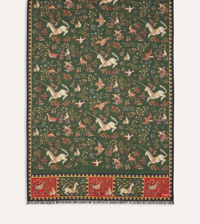 Drake039s Green Unicorn Print WoolSilk Scarf Men Scarves