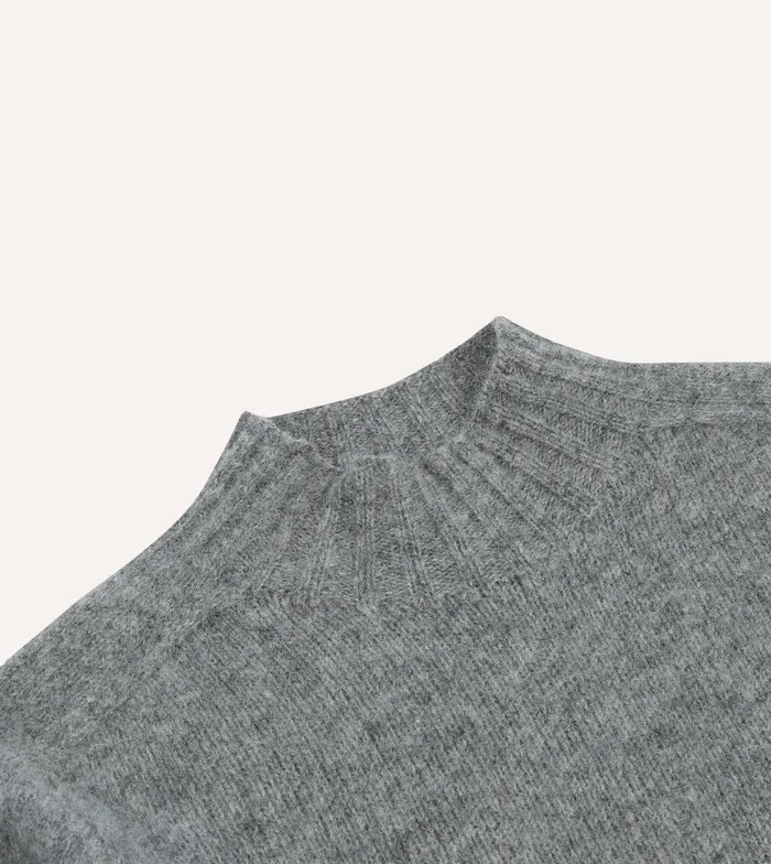 Drake039s Grey Brushed Shetland Mock Neck Jumper Men Knitwear