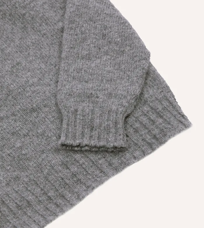 Drake039s Grey Brushed Shetland Mock Neck Jumper Men Knitwear