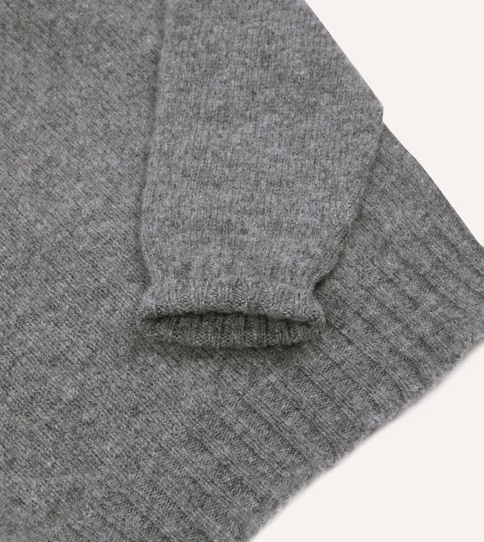 Drake039s Grey Brushed Shetland Mock Neck Jumper Men Knitwear