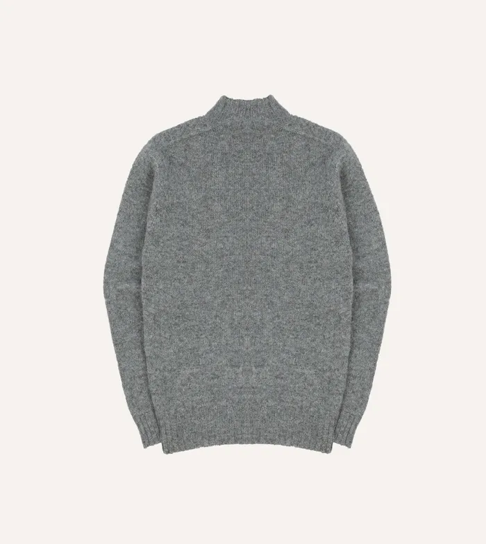 Drake039s Grey Brushed Shetland Mock Neck Jumper Men Knitwear