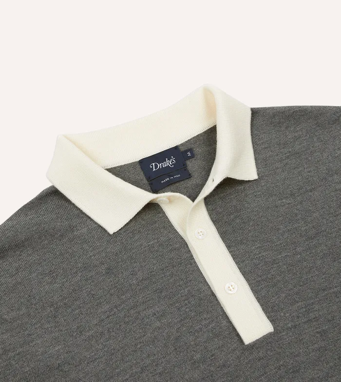 Drake039s Grey Merino Wool Knitted Rugby Shirt Men Knitwear