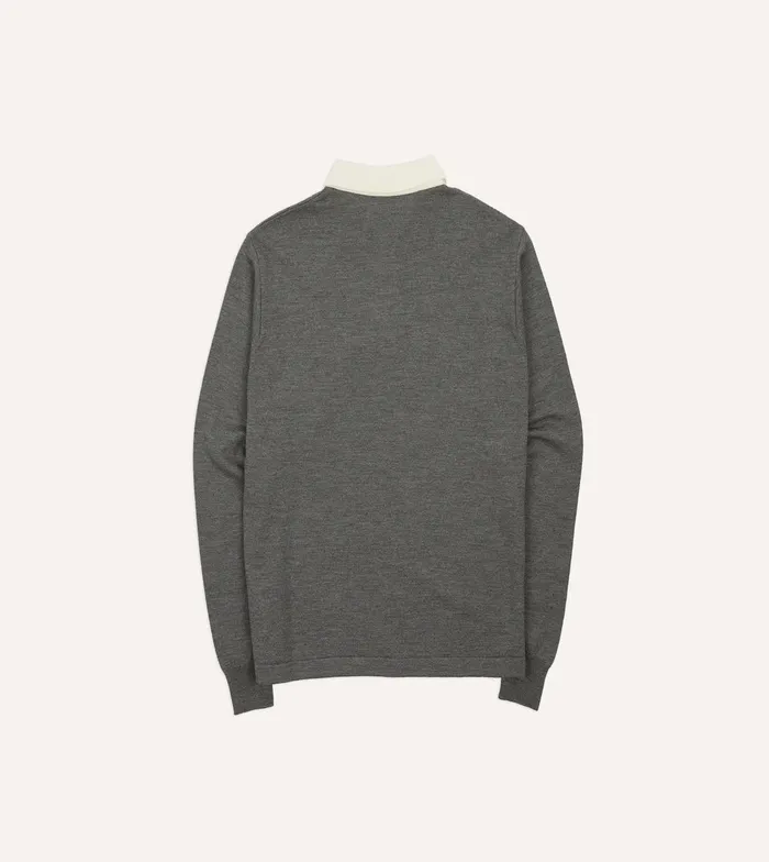 Drake039s Grey Merino Wool Knitted Rugby Shirt Men Knitwear