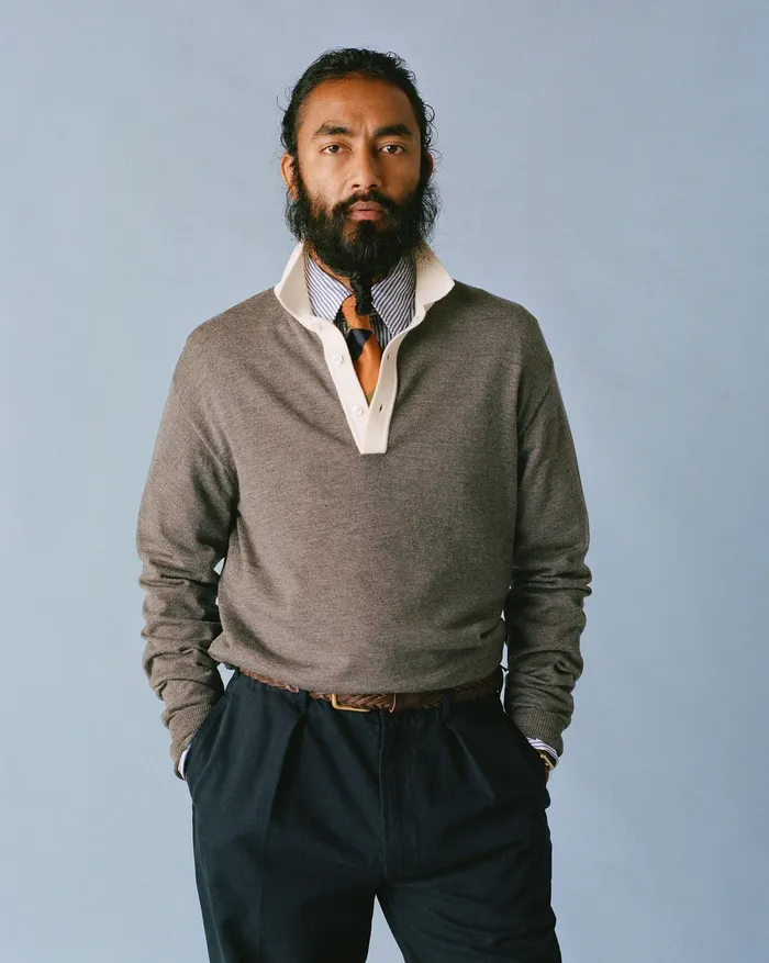 Drake039s Grey Merino Wool Knitted Rugby Shirt Men Knitwear