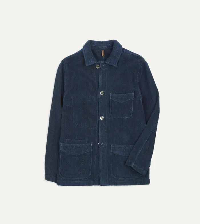 Drake039s Indigo Cotton Terry Towelling FivePocket Chore Jacket Men Coats and Jackets Drake039s Indigo Cotton Terry Towelling FivePocket Chore Jacket Men Coats and Jackets