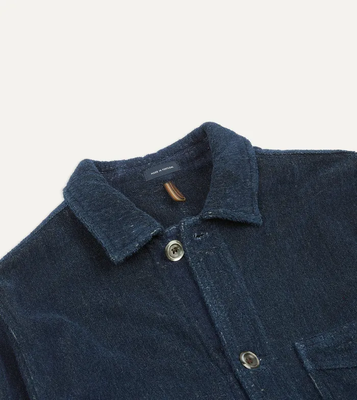 Drake039s Indigo Cotton Terry Towelling FivePocket Chore Jacket Men Coats and Jackets