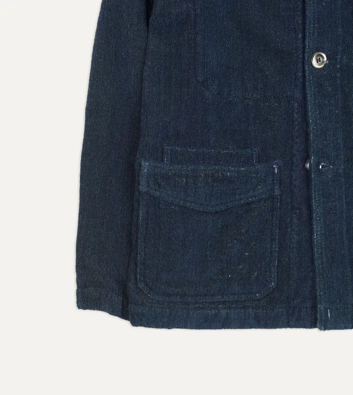 Drake039s Indigo Cotton Terry Towelling FivePocket Chore Jacket Men Coats and Jackets