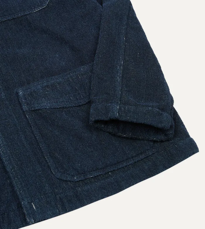 Drake039s Indigo Cotton Terry Towelling FivePocket Chore Jacket Men Coats and Jackets