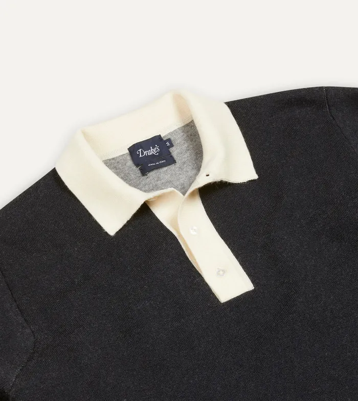 Drake039s Navy And Ecru Merino Wool Knitted Rugby Shirt Men Knitwear