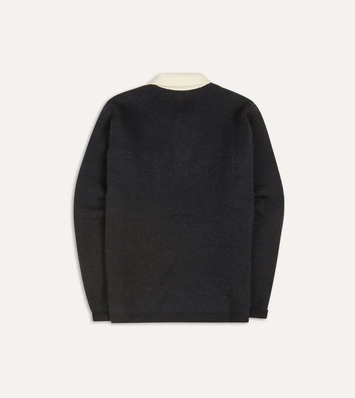 Drake039s Navy And Ecru Merino Wool Knitted Rugby Shirt Men Knitwear