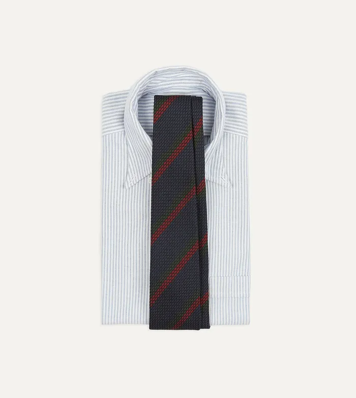 Drake039s Navy And Red Block Stripe Hand Rolled Silk Grenadine Tie Men Striped Ties