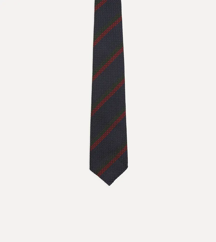 Drake039s Navy And Red Block Stripe Hand Rolled Silk Grenadine Tie Men Striped Ties