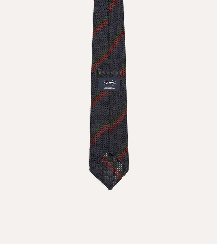 Drake039s Navy And Red Block Stripe Hand Rolled Silk Grenadine Tie Men Striped Ties