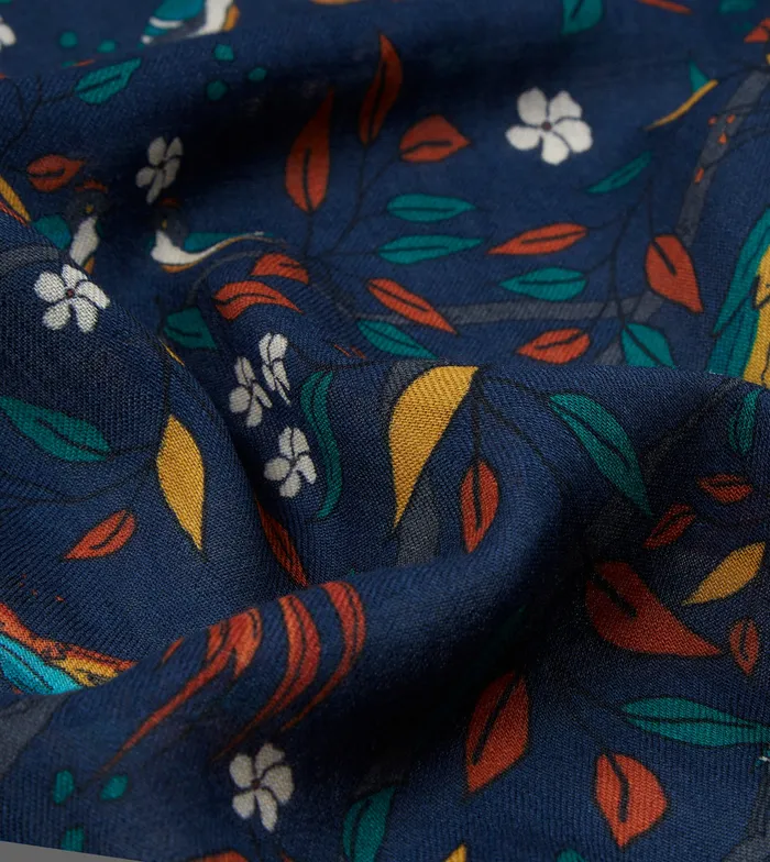Drake039s Navy Birds Of Paradise Print Wool Scarf Men Scarves