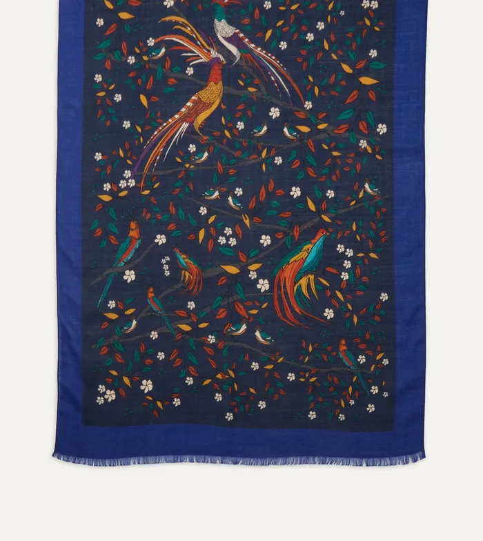 Drake039s Navy Birds Of Paradise Print Wool Scarf Men Scarves