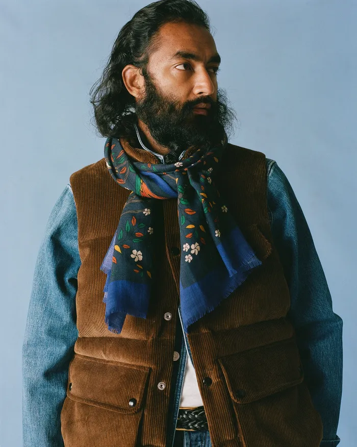 Drake039s Navy Birds Of Paradise Print Wool Scarf Men Scarves