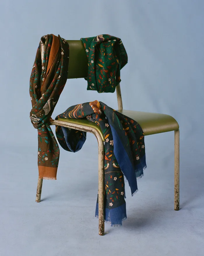 Drake039s Navy Birds Of Paradise Print Wool Scarf Men Scarves