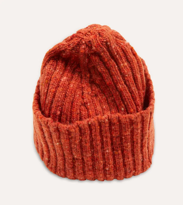 Drake039s Orange Ribbed Merino Donegal Knit Cap Men Hats