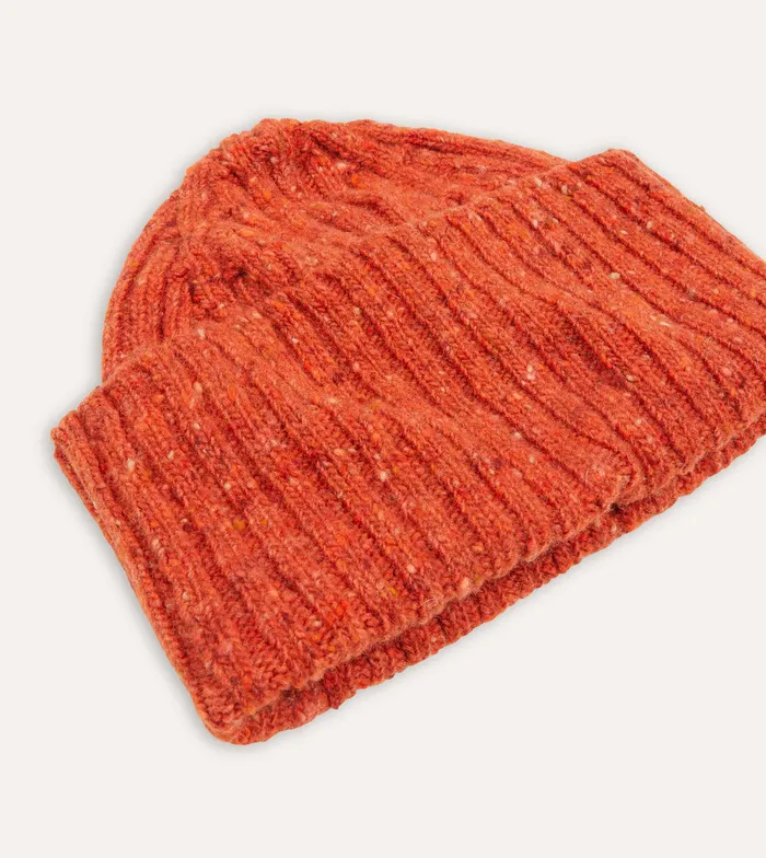 Drake039s Orange Ribbed Merino Donegal Knit Cap Men Hats