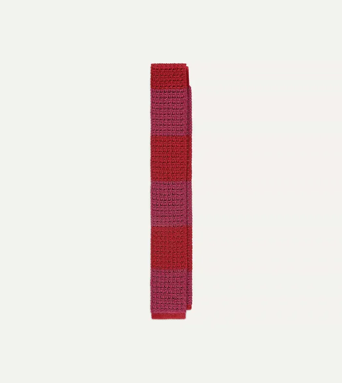 Drake039s Pink And Red Block Stripe Knitted Silk Tie Men Striped Ties