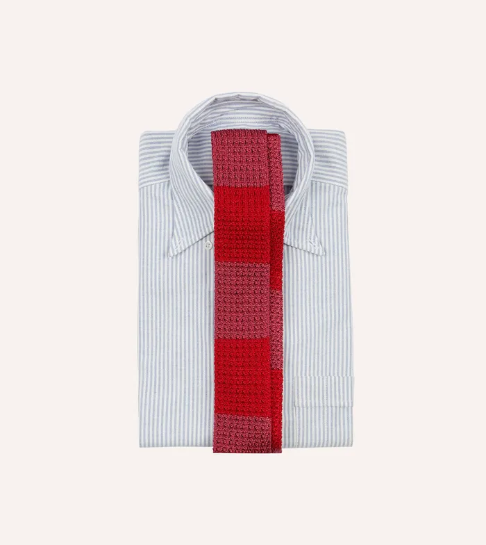 Drake039s Pink And Red Block Stripe Knitted Silk Tie Men Striped Ties