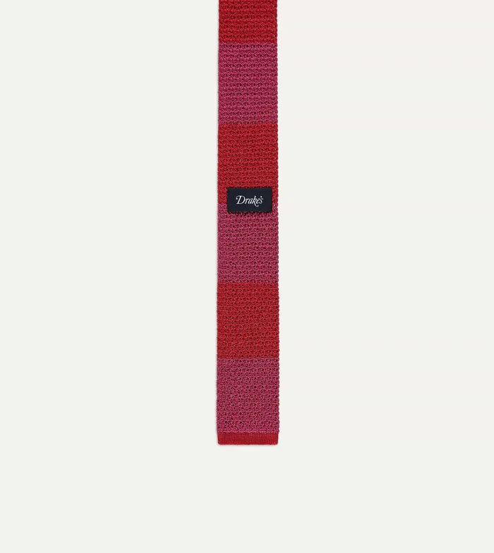 Drake039s Pink And Red Block Stripe Knitted Silk Tie Men Striped Ties