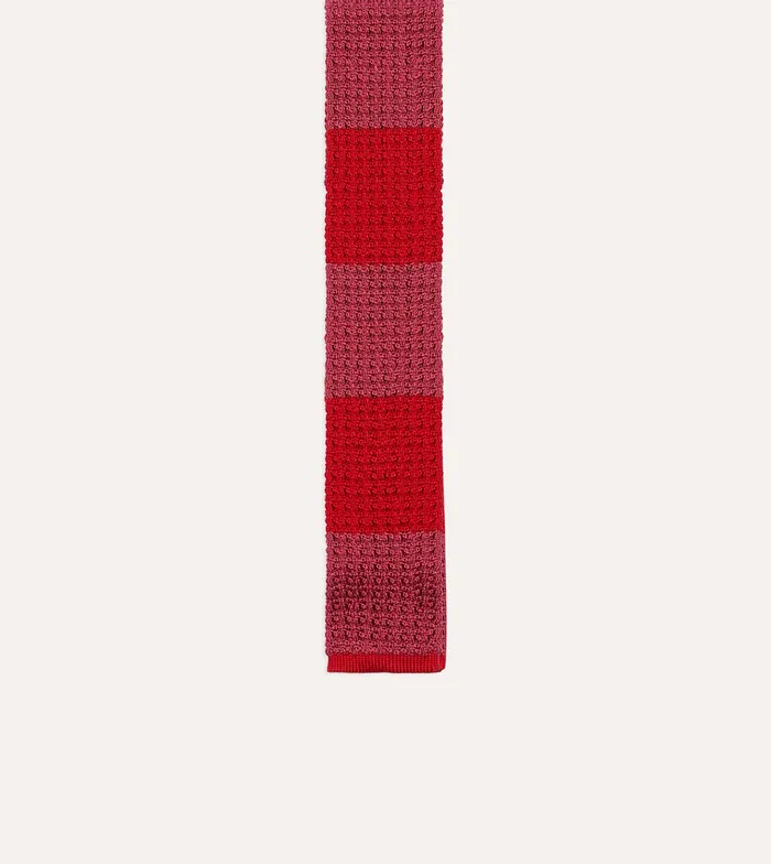Drake039s Pink And Red Block Stripe Knitted Silk Tie Men Striped Ties