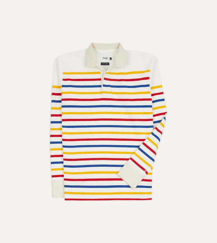 Drake039s Primary Stripe Cotton Rugby Shirt Men Polos and Sweatshirts