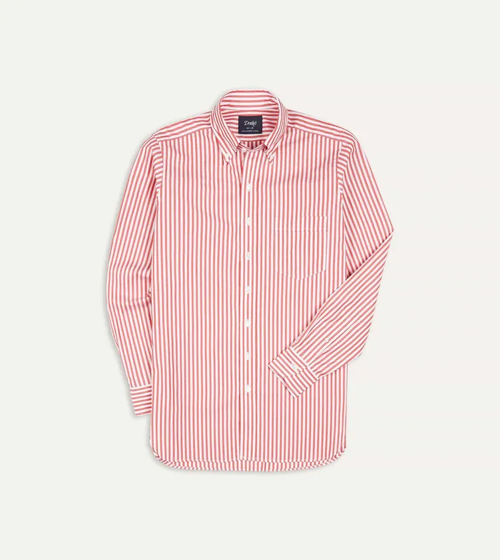 Drake039s Red Bengal Stripe Cotton Poplin ButtonDown Shirt Men Formal Shirts