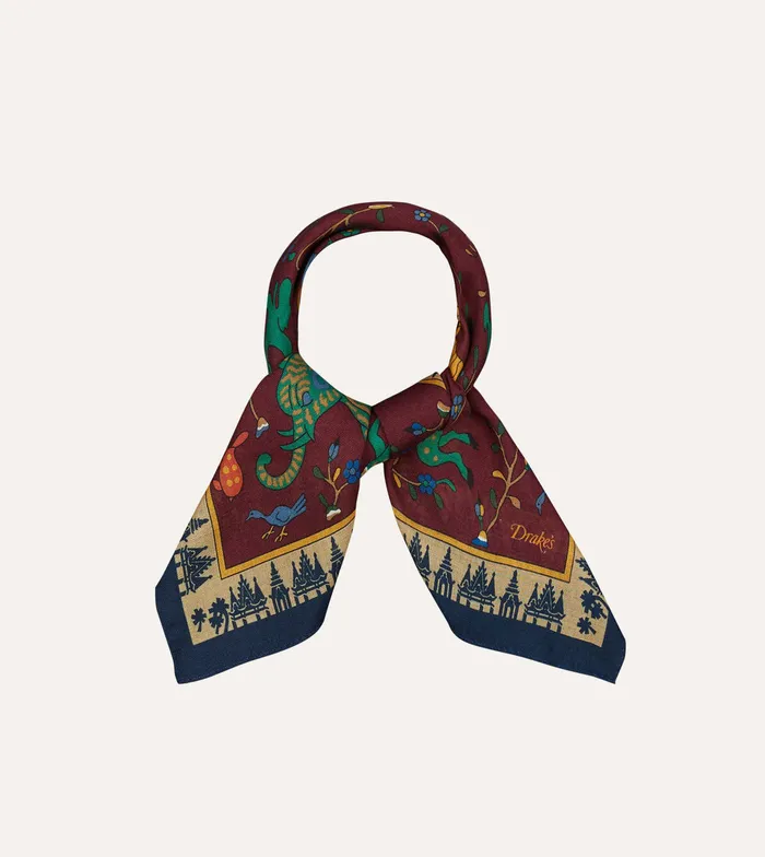 Drake039s Red Mythical Animals Print WoolSilk Bandana Men Bandanas