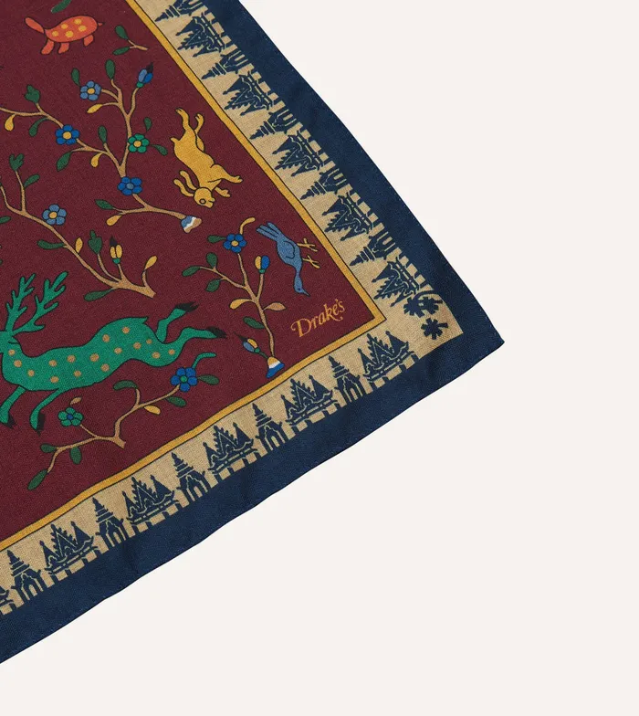 Drake039s Red Mythical Animals Print WoolSilk Bandana Men Bandanas