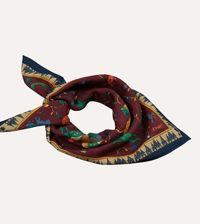 Drake039s Red Mythical Animals Print WoolSilk Bandana Men Bandanas