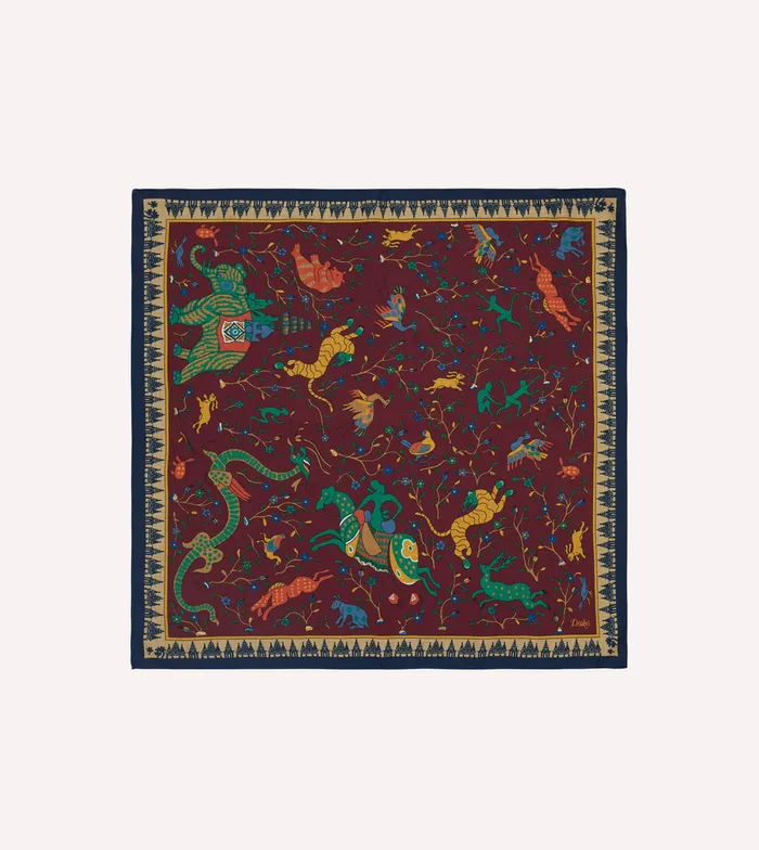 Drake039s Red Mythical Animals Print WoolSilk Bandana Men Bandanas