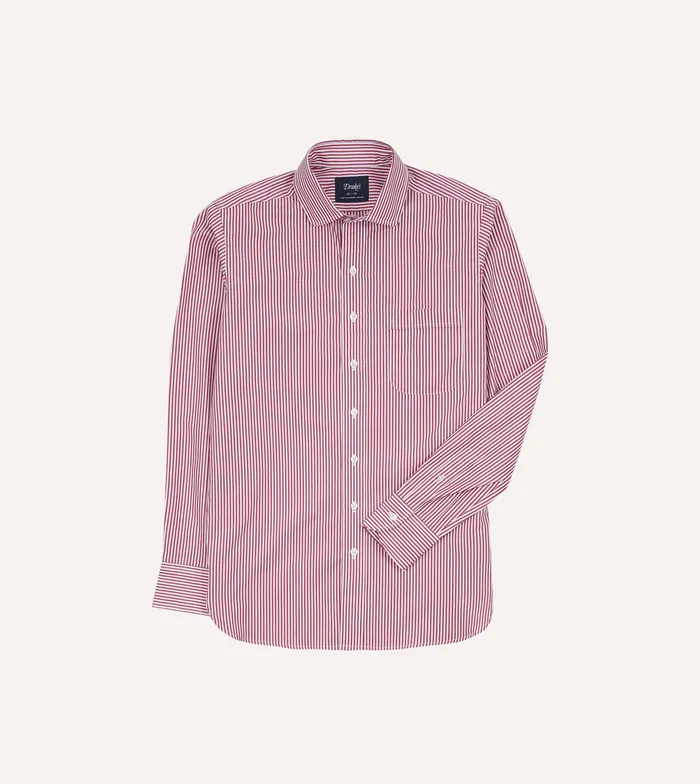 Drake039s Red Narrow Stripe Poplin Club Collar Shirt Men Striped Shirts
