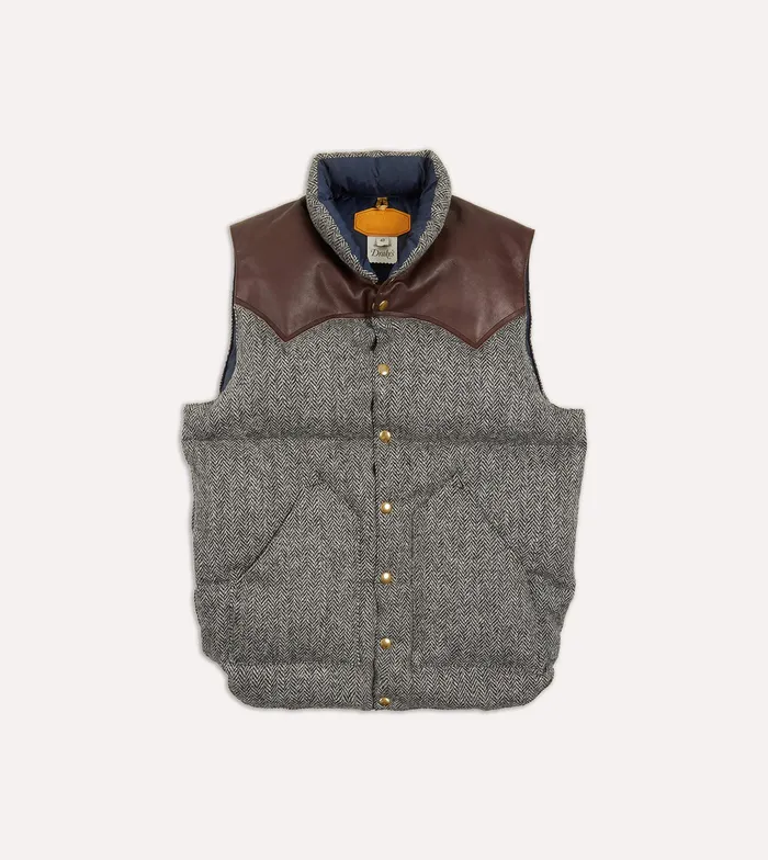 Drake039s Rocky Mountain Featherbed For Herringbone Harris Tweed Leather Christy Down Vest Men Coats and Jackets Drake039s Rocky Mountain Featherbed For Herringbone Harris Tweed Leather Christy Down Vest Men Coats and Jackets