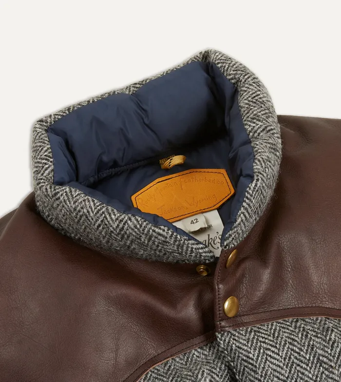 Drake039s Rocky Mountain Featherbed For Herringbone Harris Tweed Leather Christy Down Vest Men Coats and Jackets
