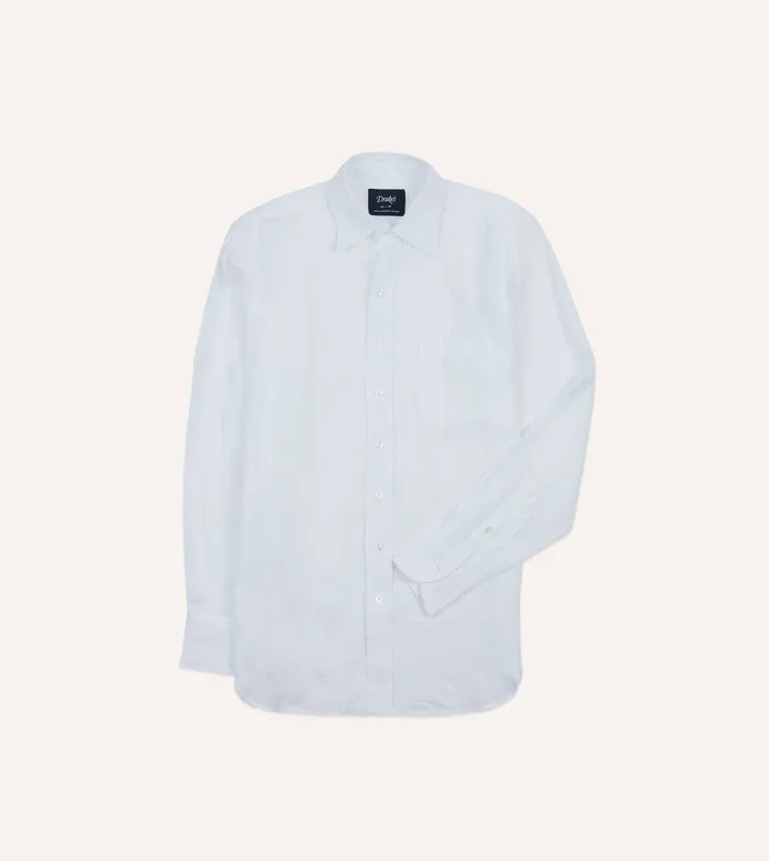 Drake039s White Linen Long Point Collar Shirt Men Linen Shirts