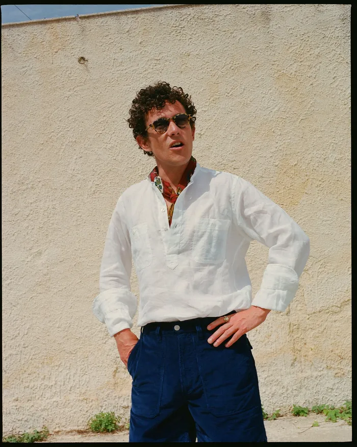 Drake039s White Linen Mandarin Collar Popover Shirt Men Popover Shirts