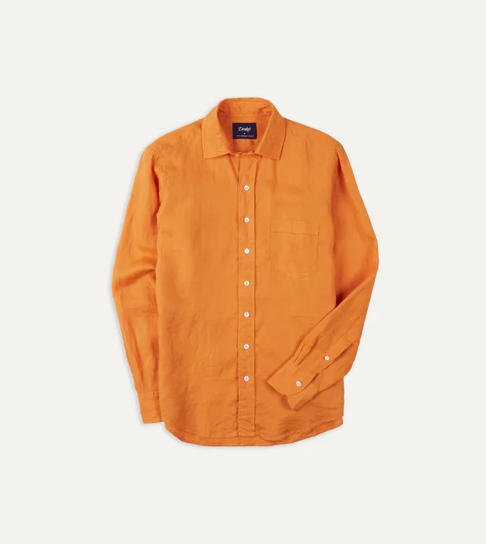 Drake039s Yellow Linen Spread Collar Shirt Men Linen Shirts