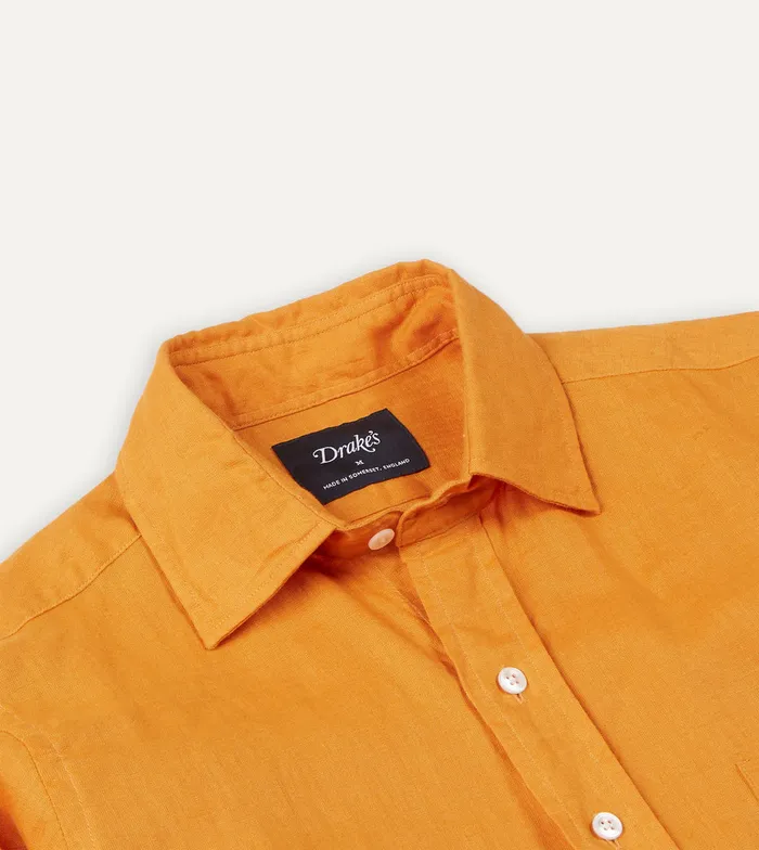Drake039s Yellow Linen Spread Collar Shirt Men Linen Shirts