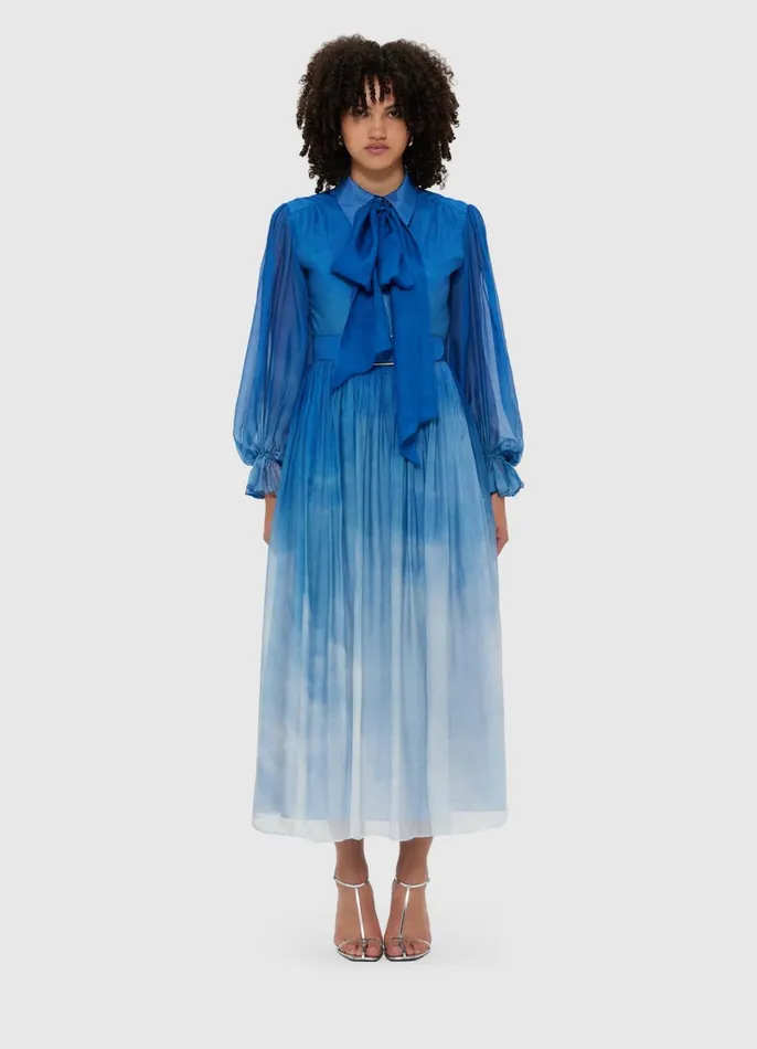 Dresses and Jumpsuits Women LEO LIN Cassie Tie Neck Midi Dress 8211 Aerial Print