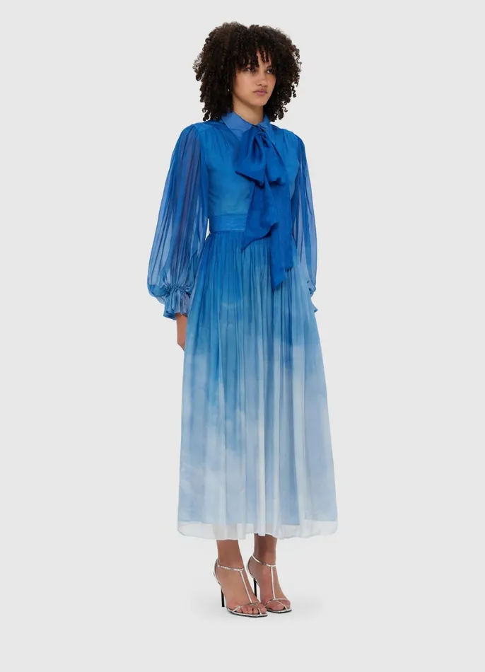 Dresses and Jumpsuits Women LEO LIN Cassie Tie Neck Midi Dress 8211 Aerial Print