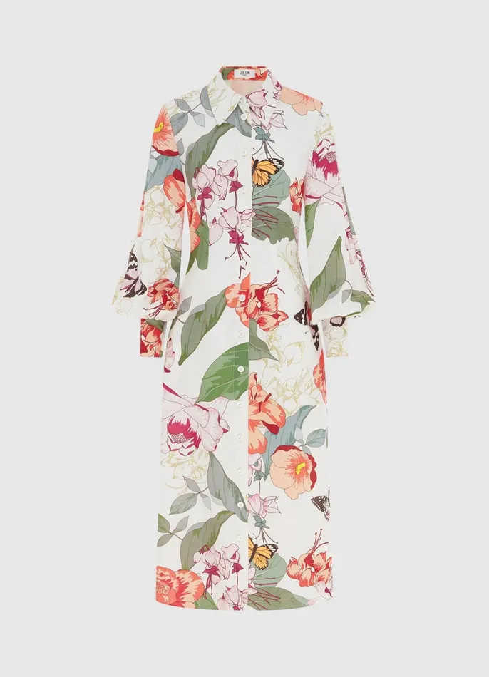 Dresses and Jumpsuits Women LEO LIN Cecilia Linen Midi Dress 8211 Lush Print In White Dresses and Jumpsuits Women LEO LIN Cecilia Linen Midi Dress 8211 Lush Print In White