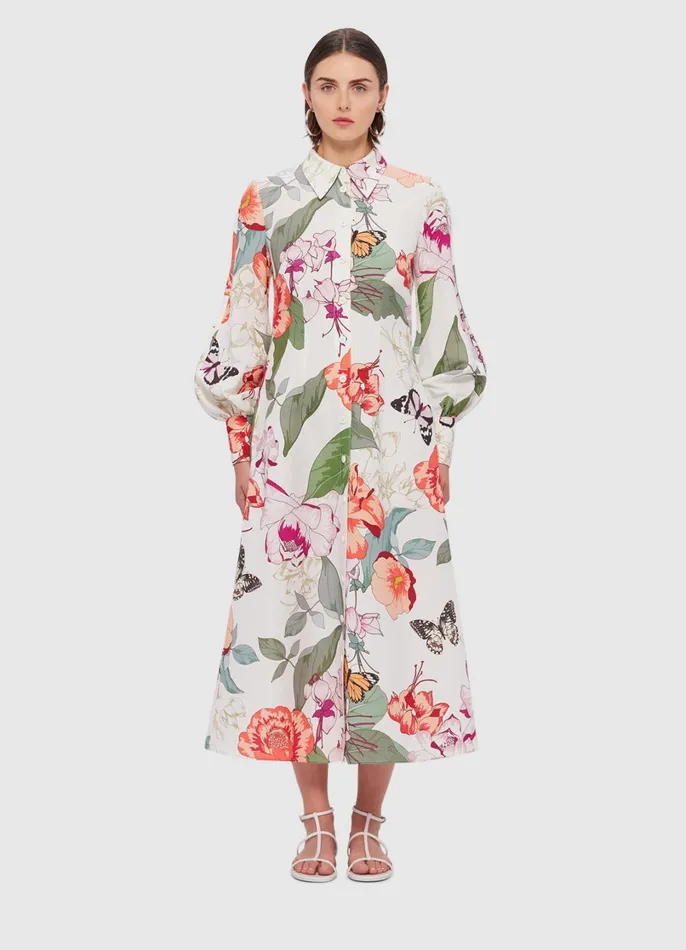 Dresses and Jumpsuits Women LEO LIN Cecilia Linen Midi Dress 8211 Lush Print In White