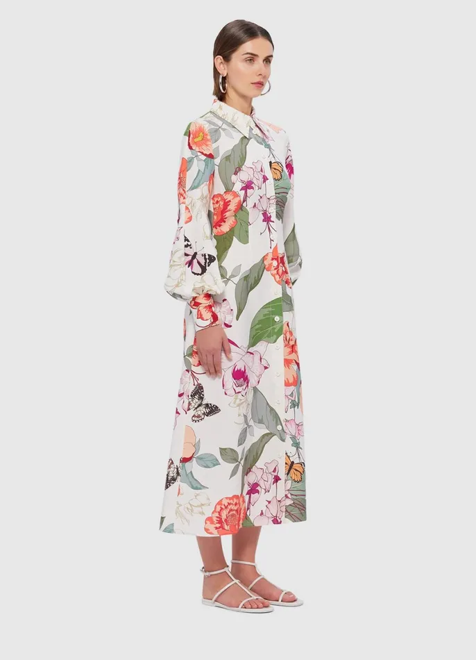 Dresses and Jumpsuits Women LEO LIN Cecilia Linen Midi Dress 8211 Lush Print In White